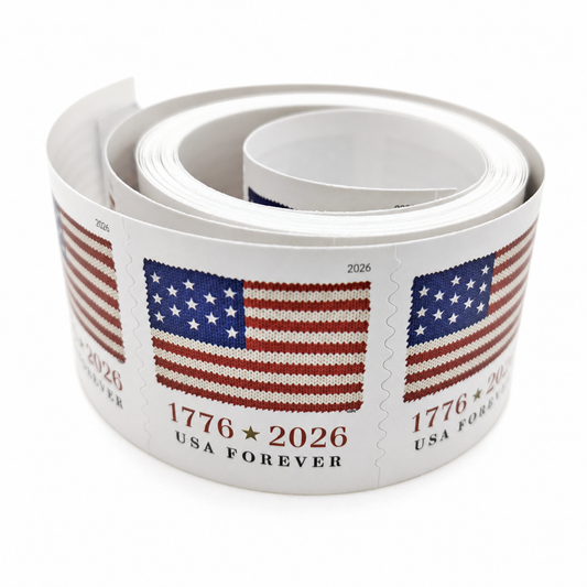 Primary product view showing the 2026 Flag Forever Stamps Rolls product